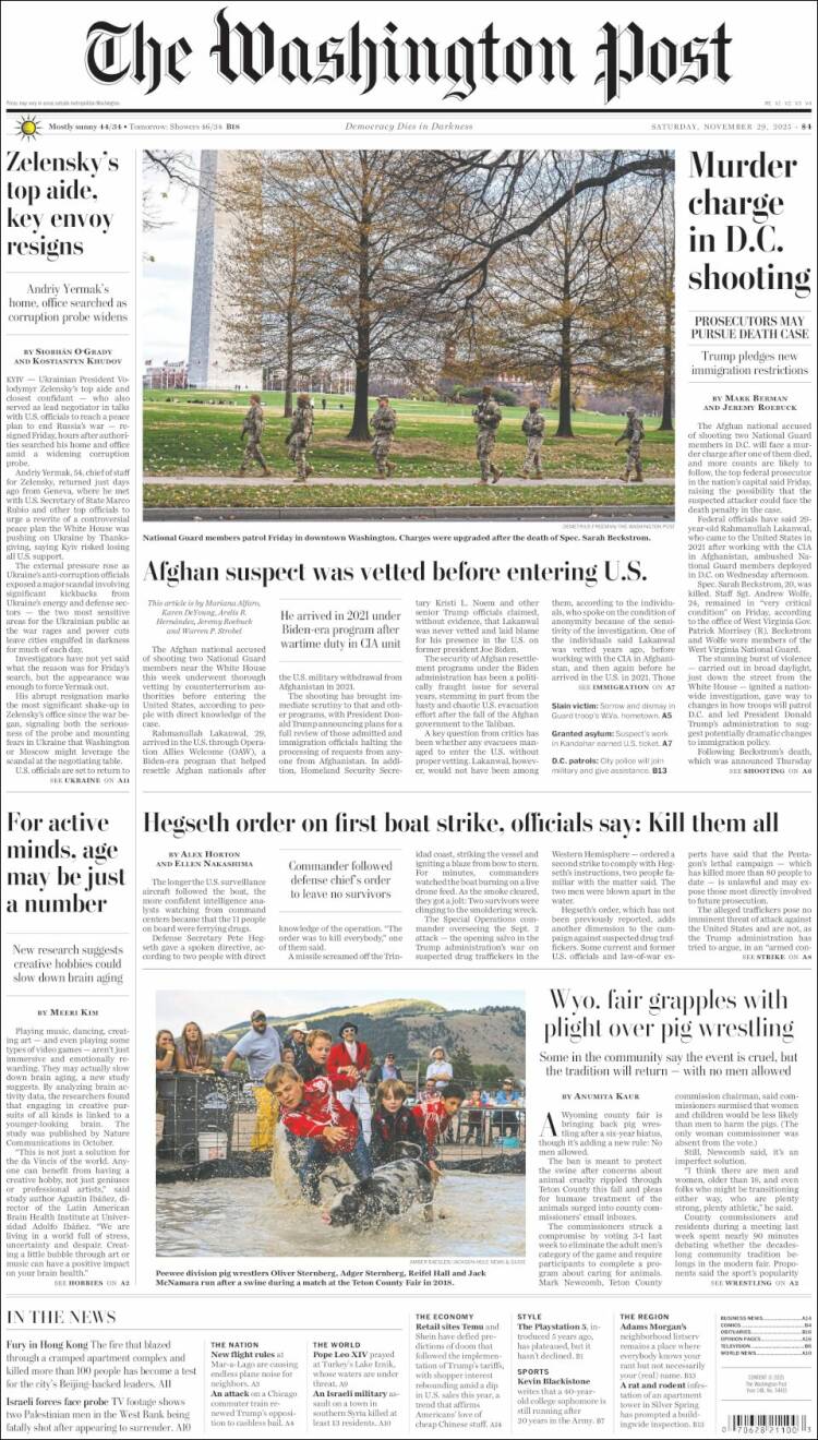 Portada de The Washington Post (USA)