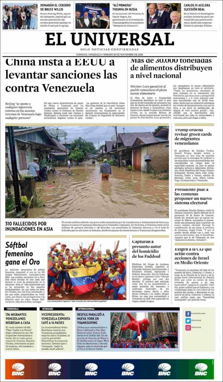 Portada de Universal (Venezuela)