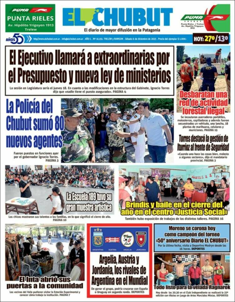 Portada de El Chubut (Argentina)