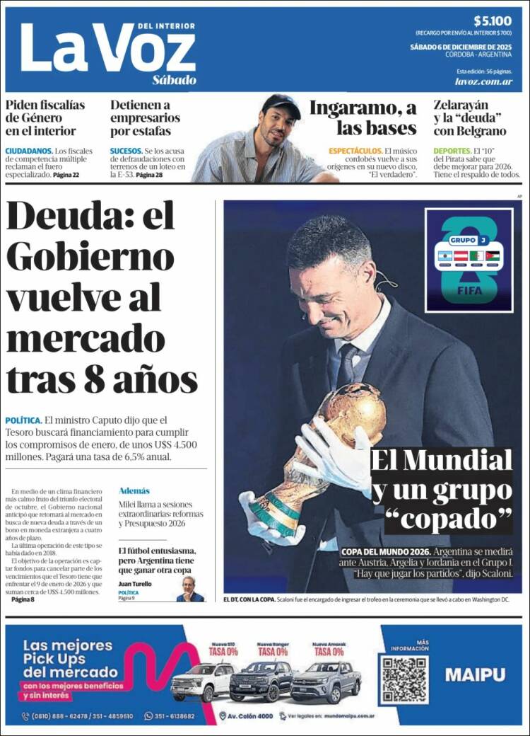 Portada de La Voz del Interior (Argentina)