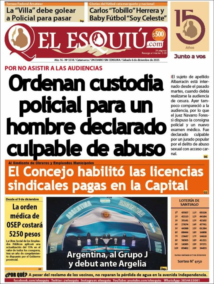 Portada de El Esquiu (Argentina)