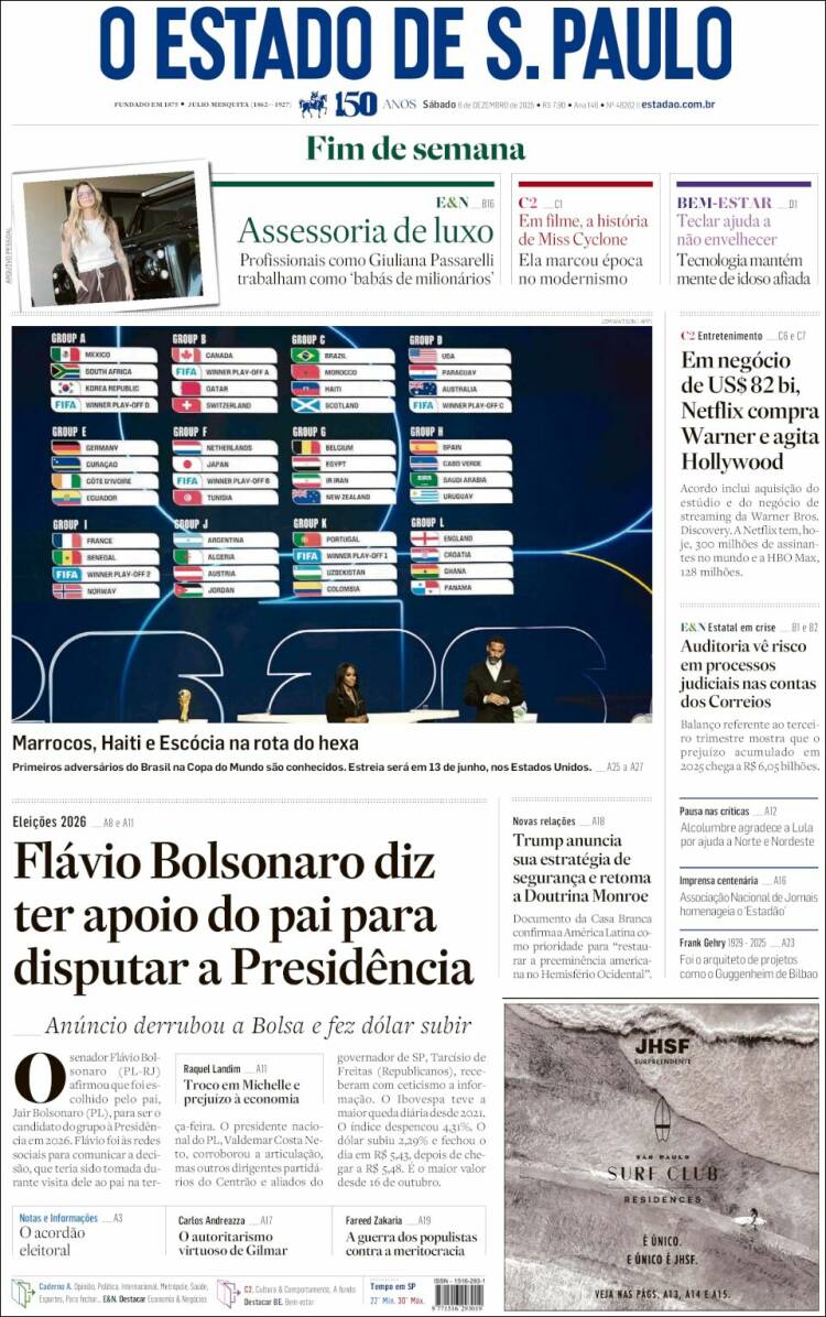 Portada de O Estado de São Paulo (Brasil)