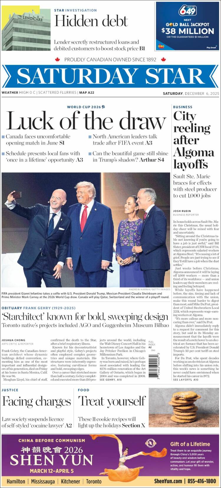 Portada de The Toronto Star (Canad&aacute;)