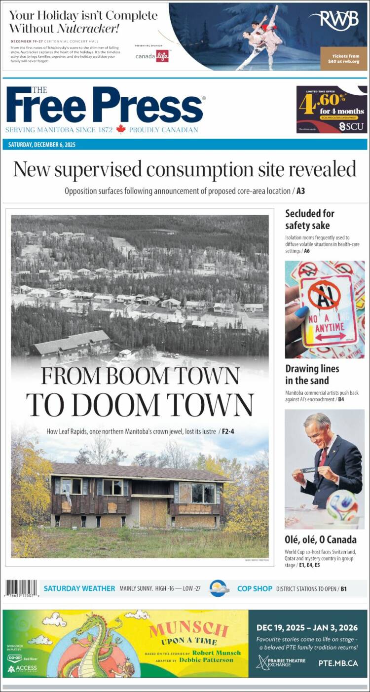 Portada de Winnipeg Free Press (Canad&aacute;)