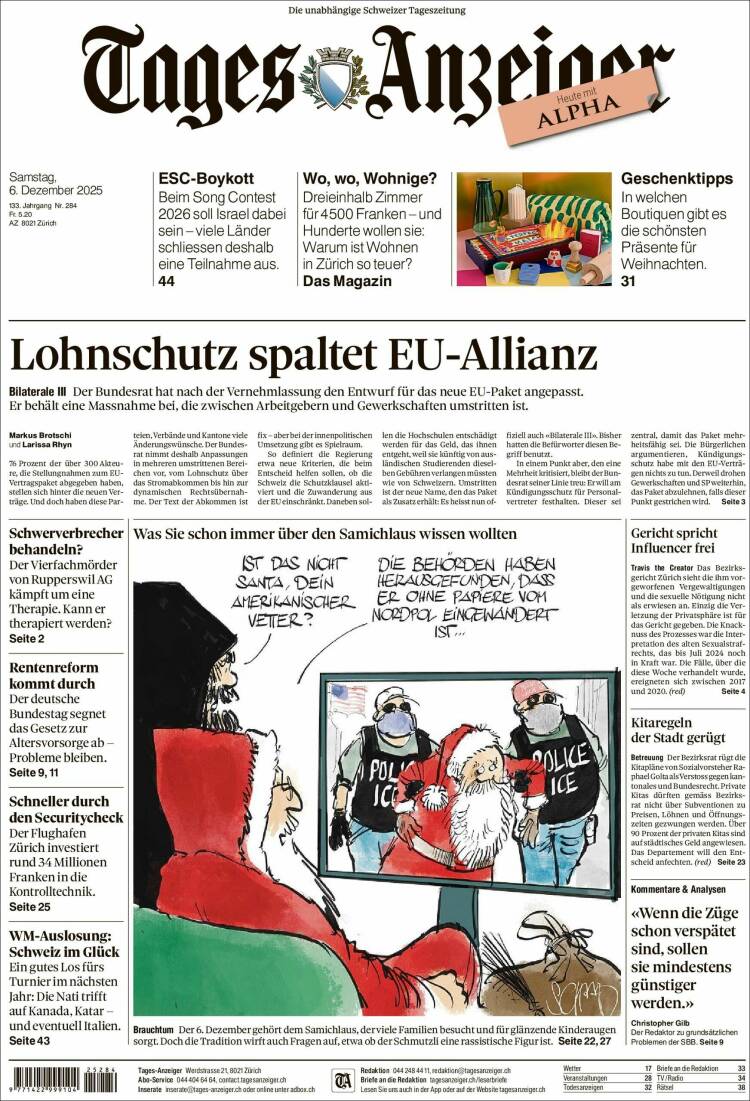 Portada de Tages-Anzeiger (Suiza)