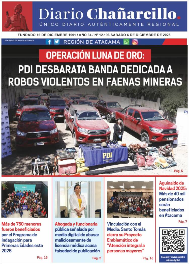 Portada de Diario Chañarcillo (Chile)