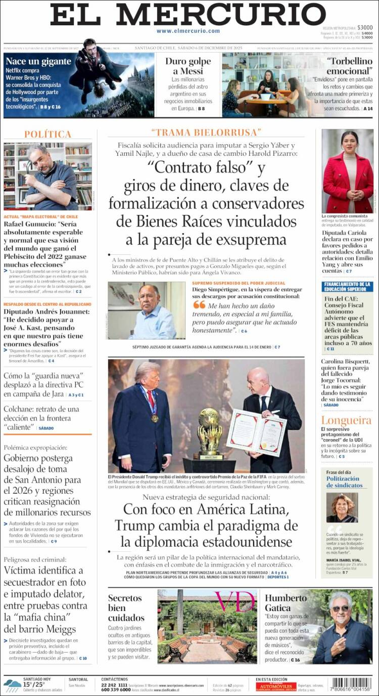Portada de El Mercurio (Chile)