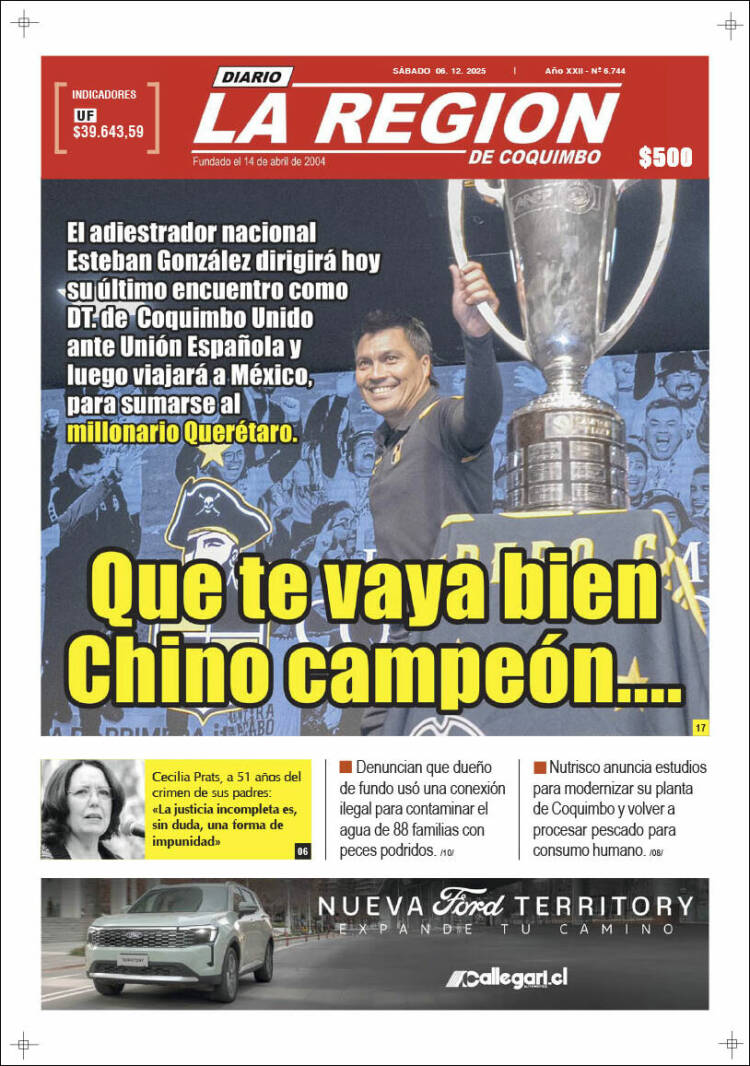 Portada de Diario La Región de Coquimbo (Chile)