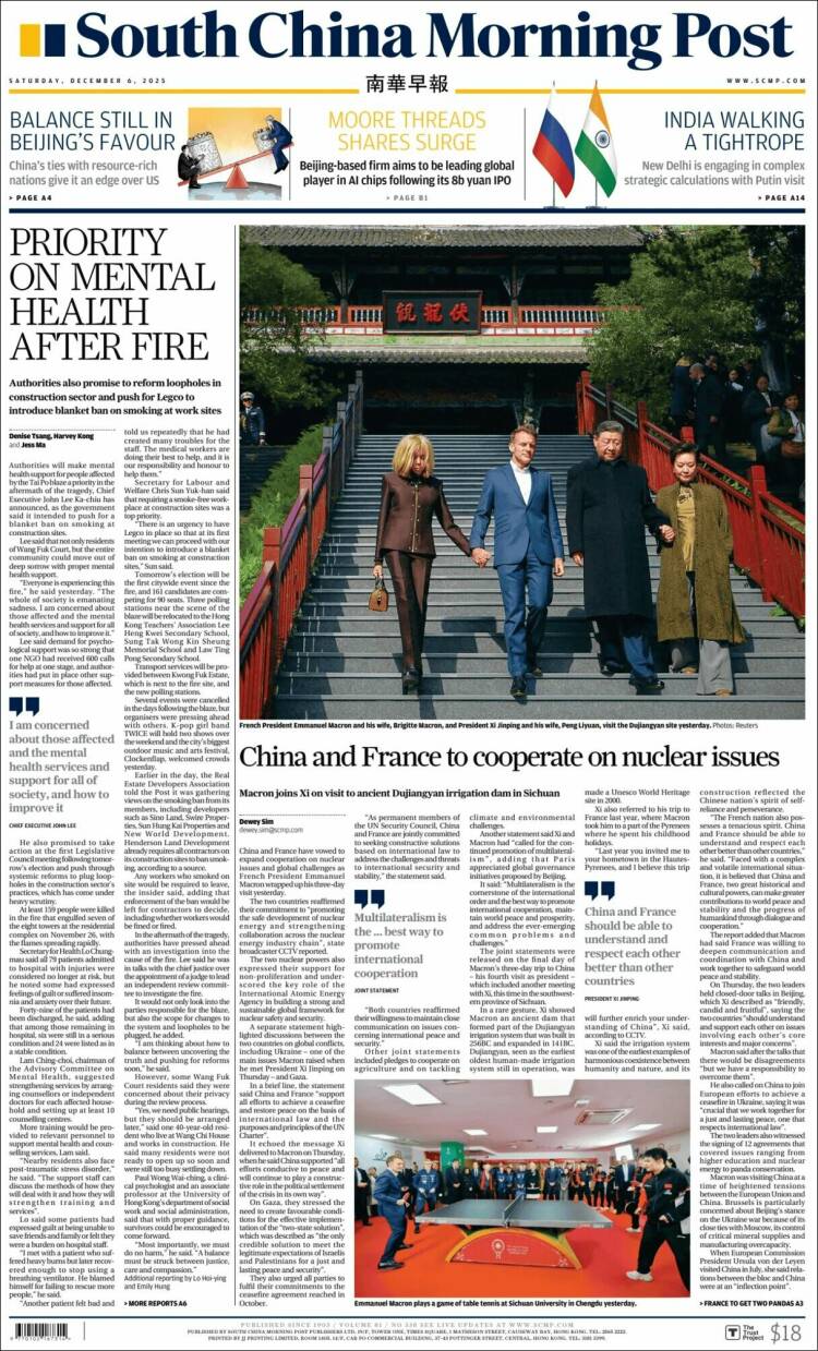 Portada de South China Morning Post (China)