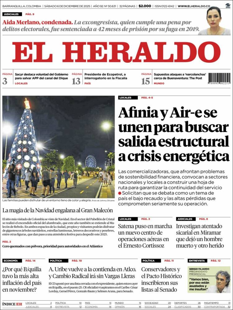 Portada de El Heraldo (Colombia)