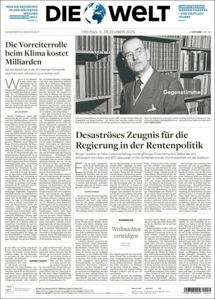 Portada de Die Welt (Alemania)