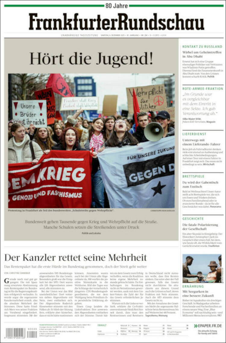 Portada de Frankfurter Rundschau (Alemania)