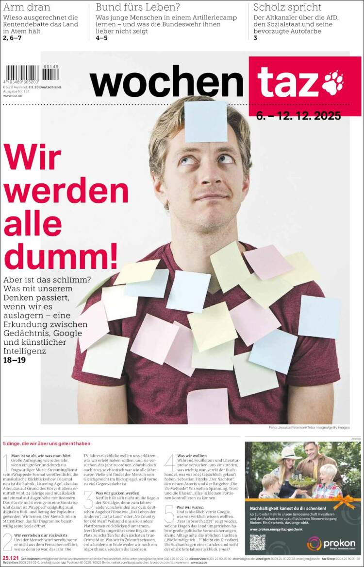 Portada de Die Tageszeitung (Alemania)