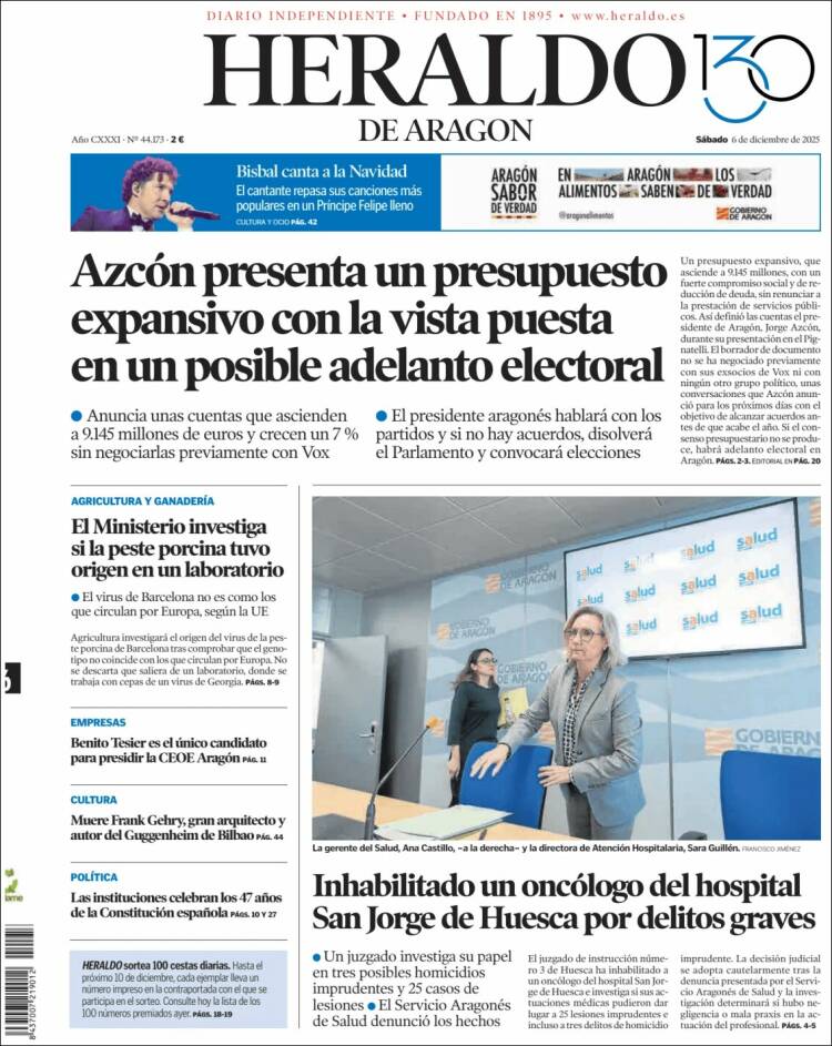 Portada de Heraldo de Aragón (Espa&ntilde;a)