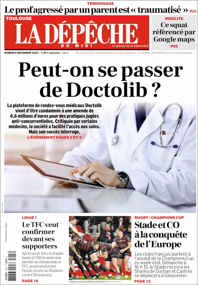 Portada de La Dépêche du Midi (Francia)