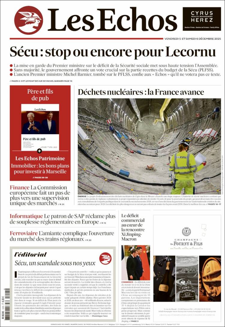 Portada de Les Echos (Francia)