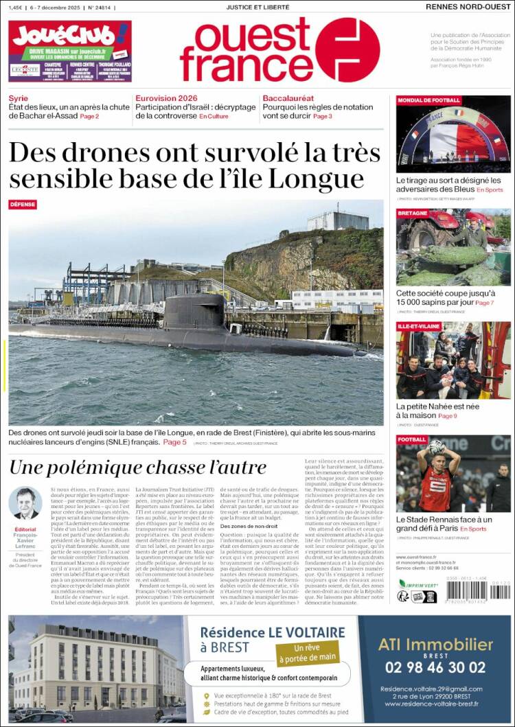 Portada de Ouest France (Francia)
