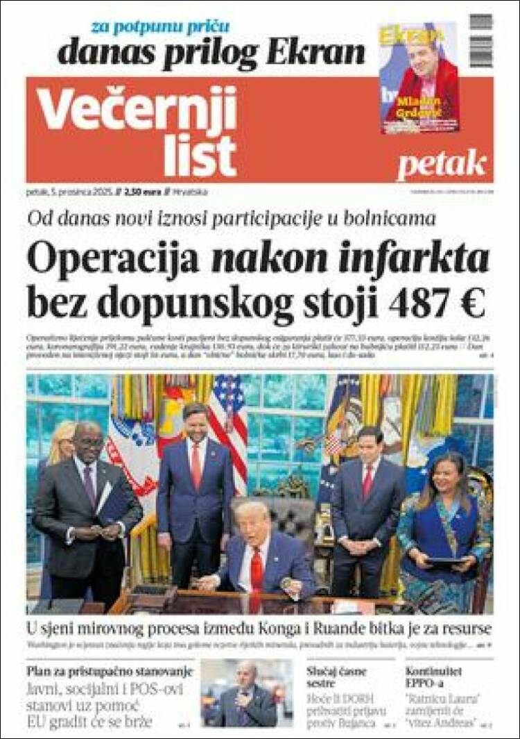 Portada de Večernji (Croacia)