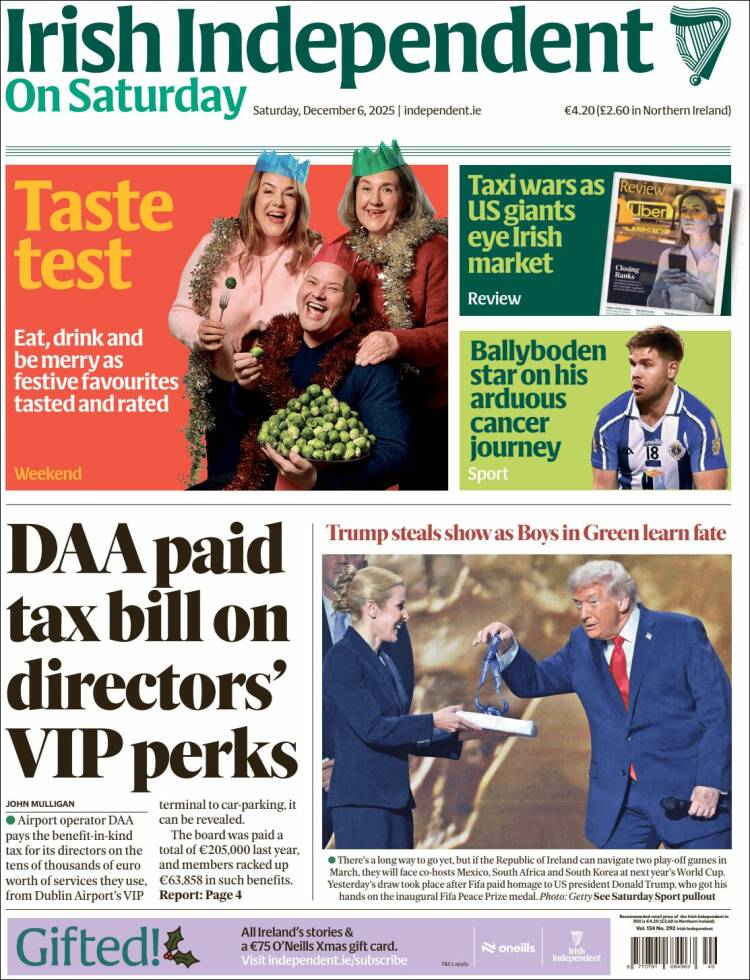 Portada de Irish Independent (Irlanda)