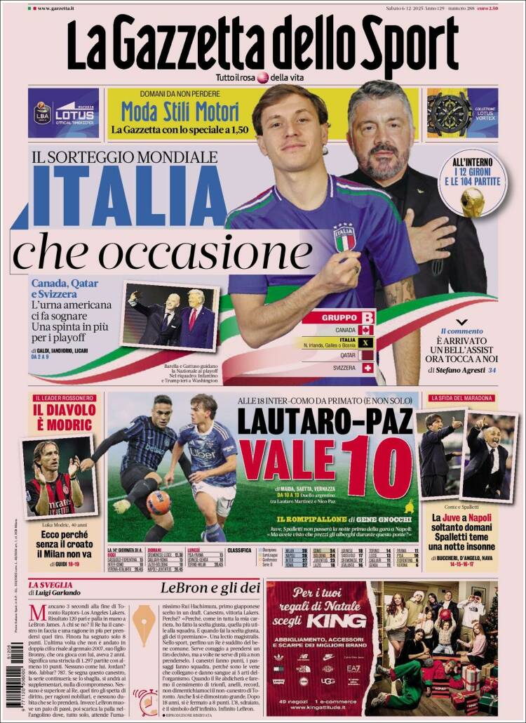 Portada de La Gazzetta dello Sport (Italia)