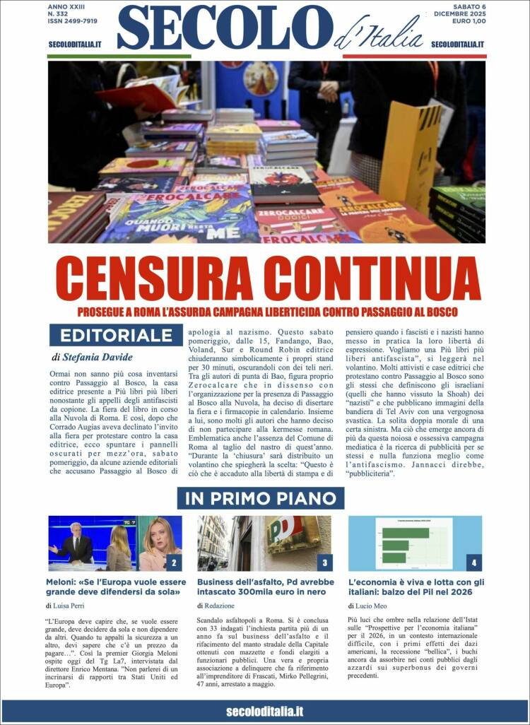 Portada de Secolo d'Italia (Italia)