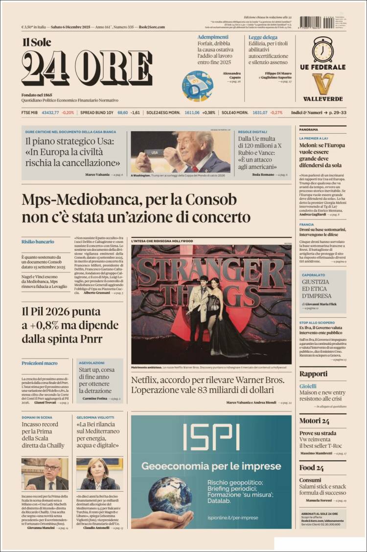 Portada de Il Sole 24 ORE (Italia)