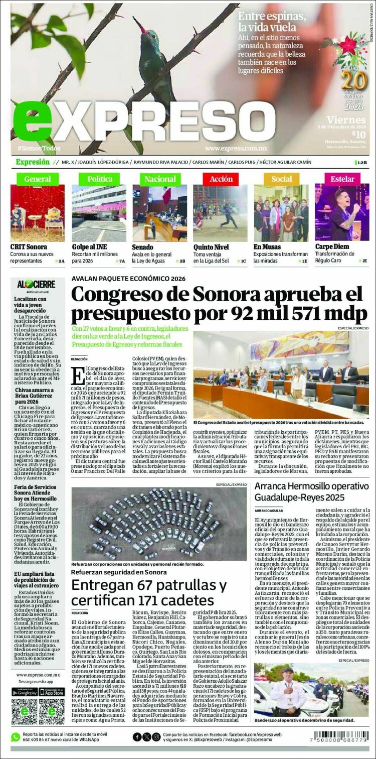 Portada de Expreso (M&eacute;xico)