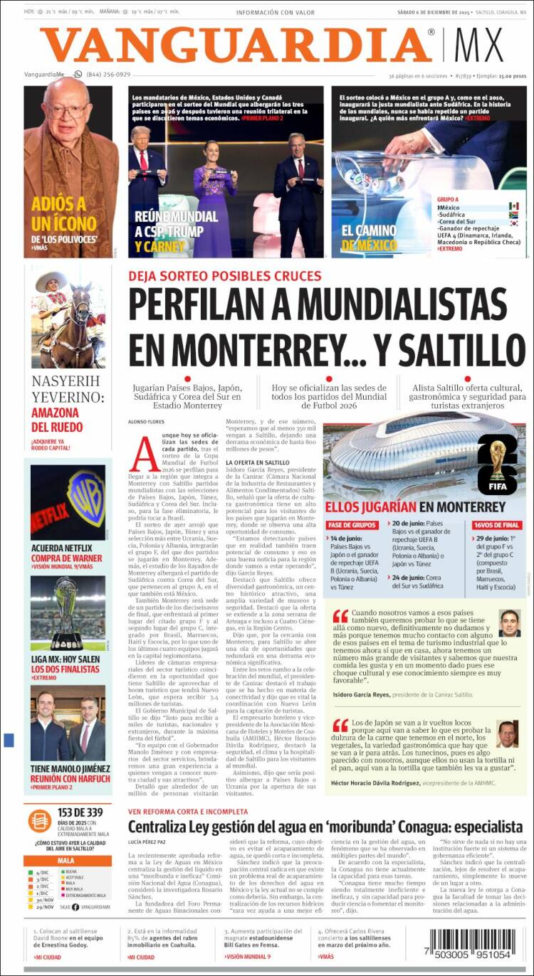 Portada de Vanguardia (M&eacute;xico)