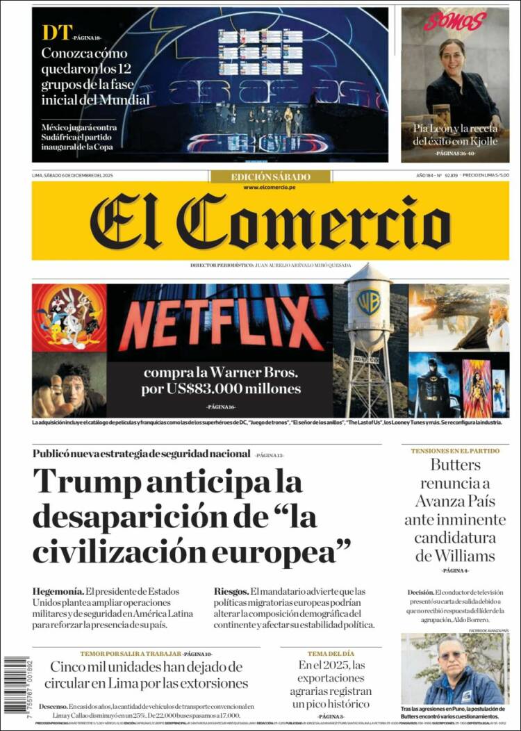 Portada de El Comercio (Per&uacute;)