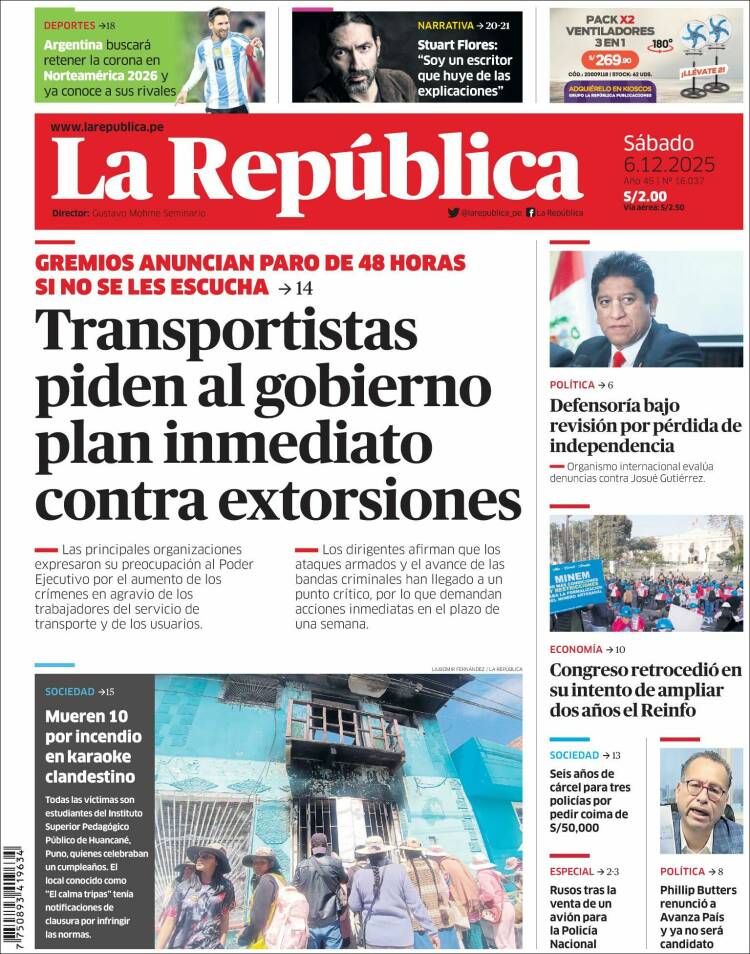 Portada de La Republica (Per&uacute;)