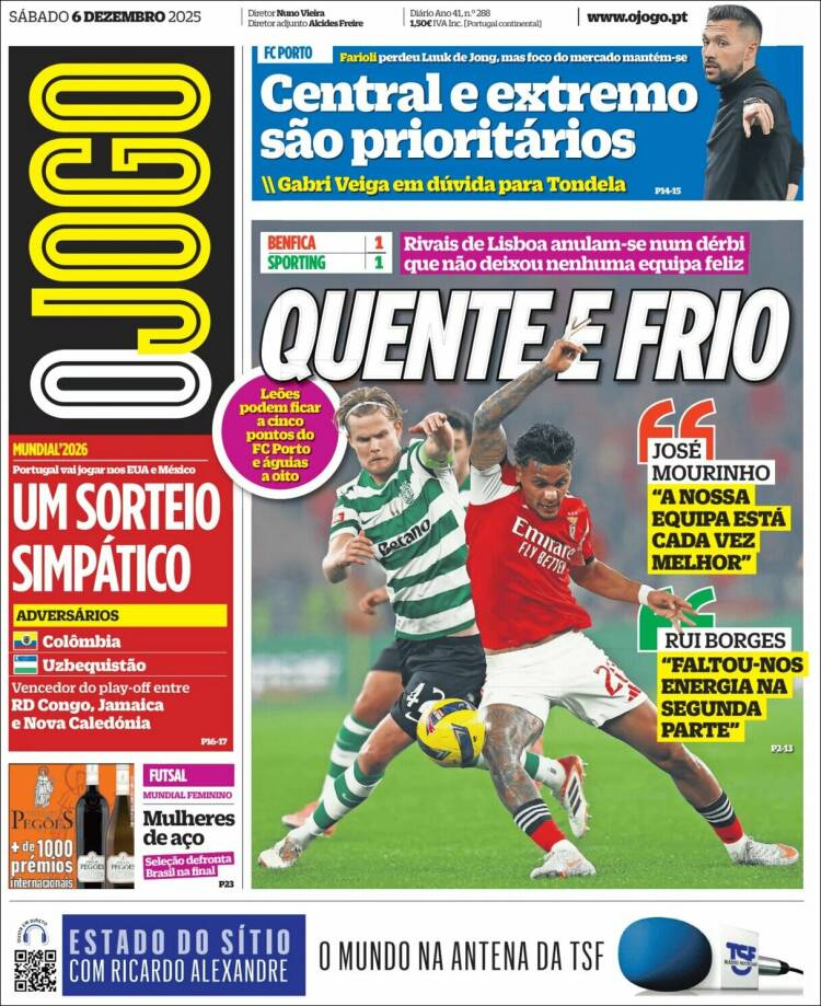 Portada de O Jogo (Portugal)