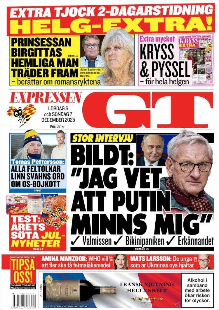 Portada de Göteborgstidningen (Suecia)