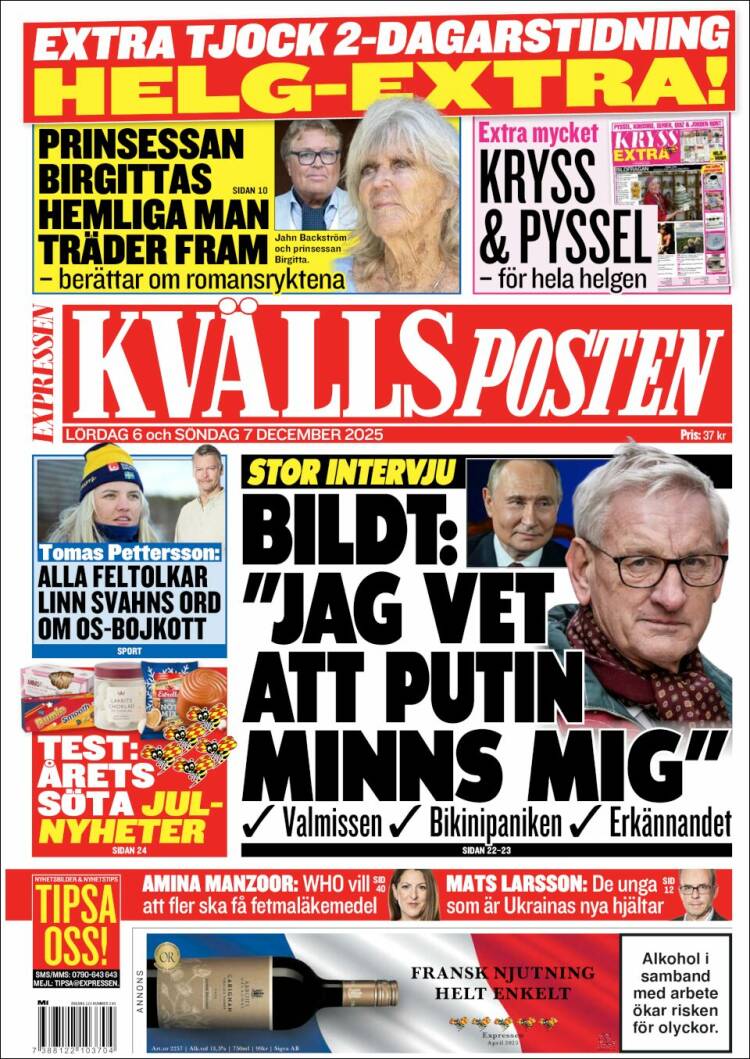 Portada de Kvällsposten (Suecia)