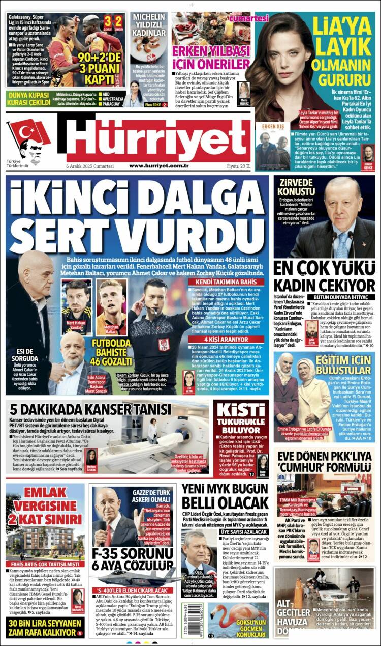 Portada de Hürriyet (Turqu&iacute;a)
