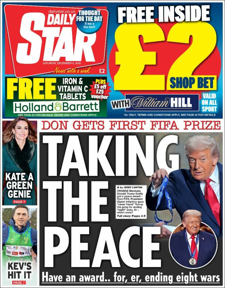 Portada de Daily Star (Reino Unido)