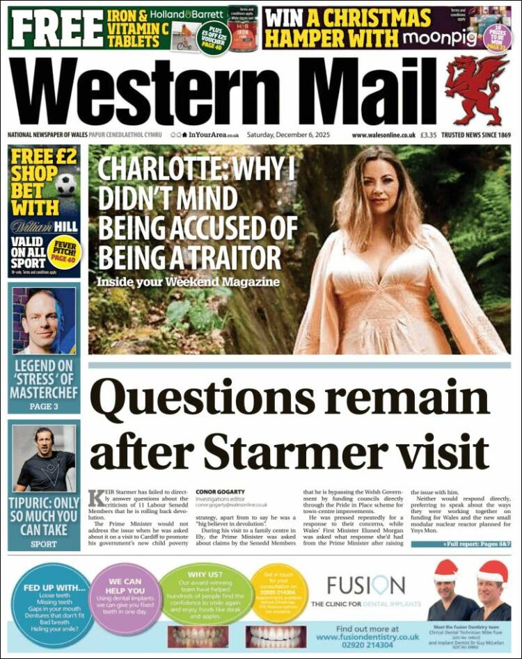 Portada de Western Mail (Reino Unido)