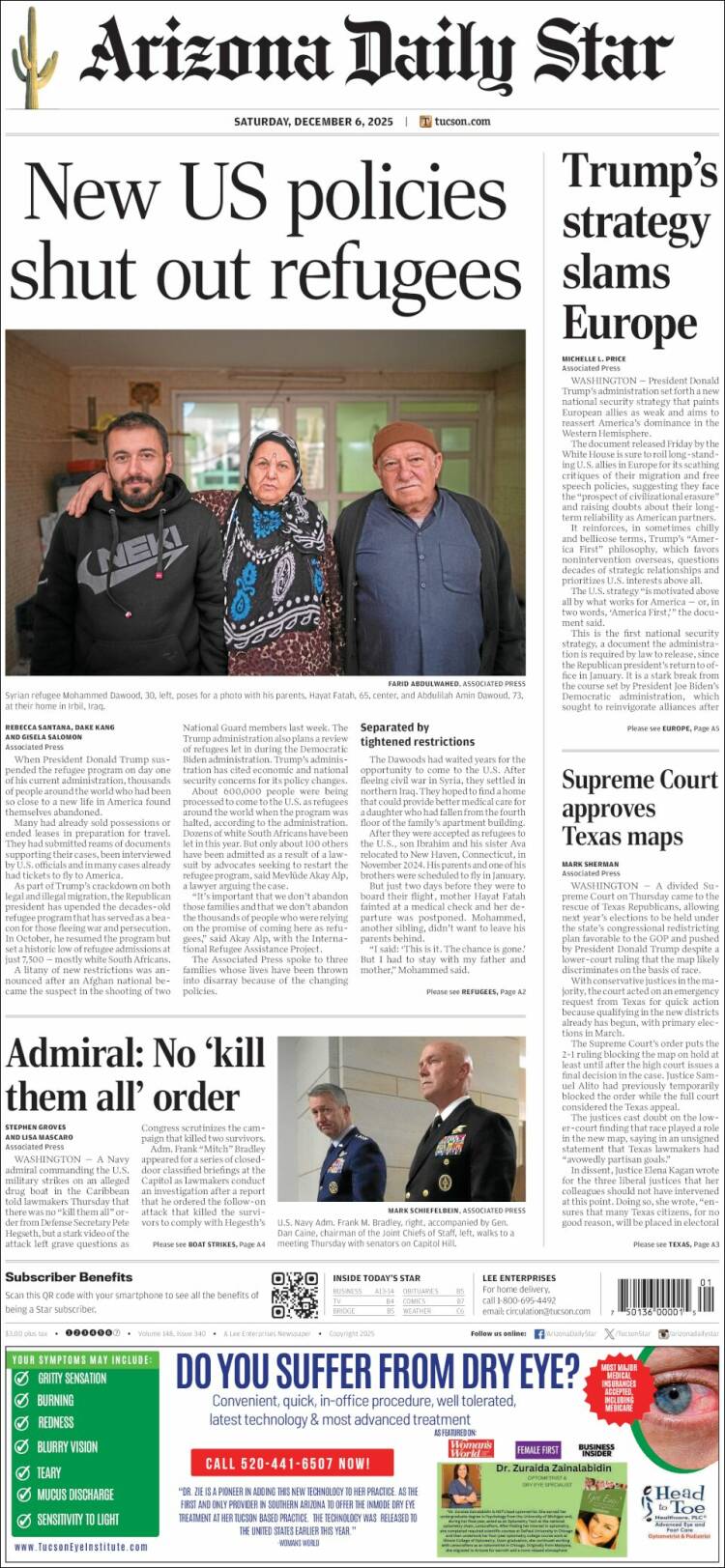 Portada de Arizona Daily Star (USA)