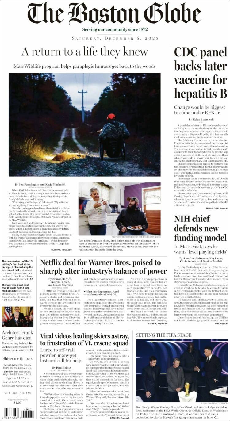 Portada de Boston Globe (USA)