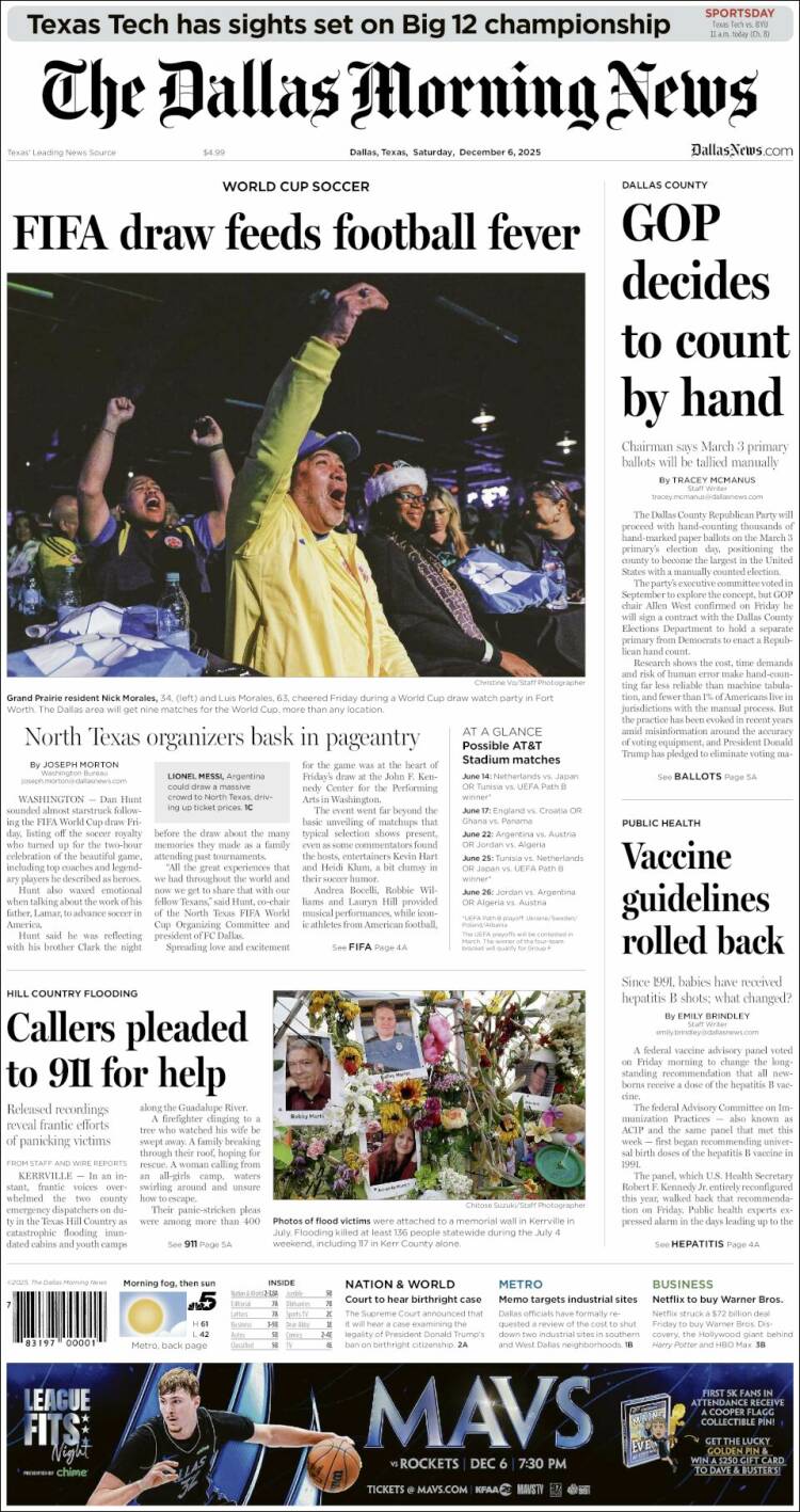 Portada de Dallas Morning News (USA)