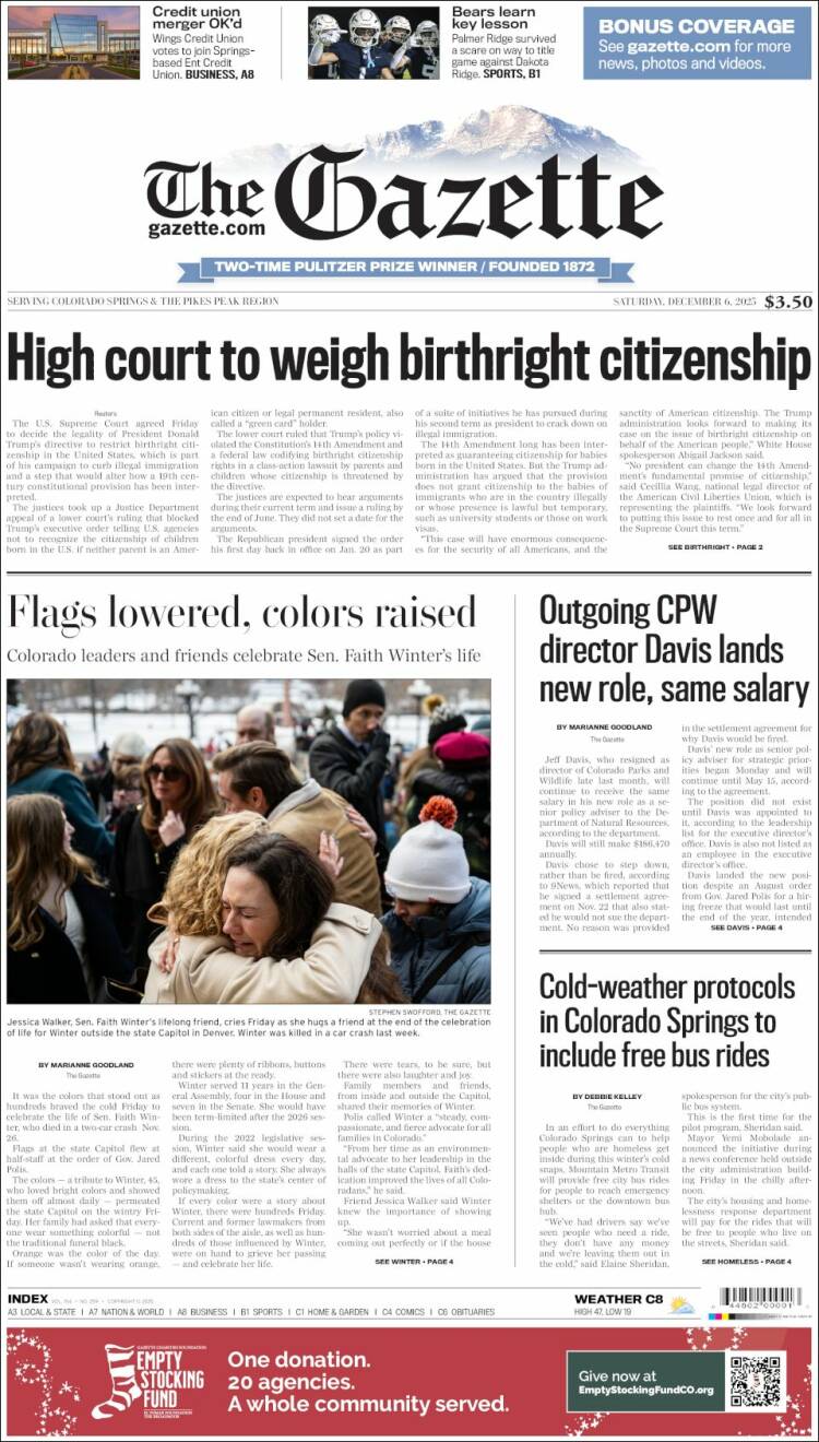 Portada de The Gazette (USA)