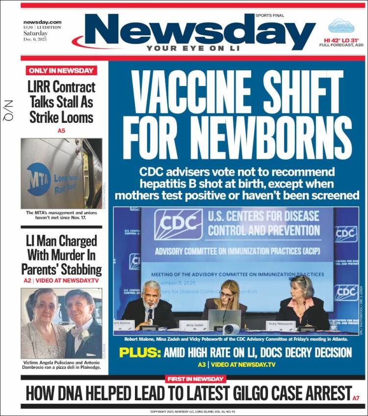 Portada de Newsday (USA)
