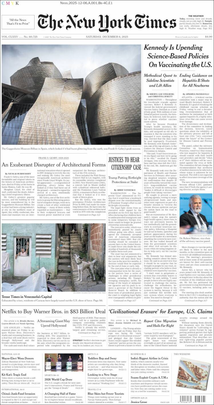 Portada de New York Times (USA)