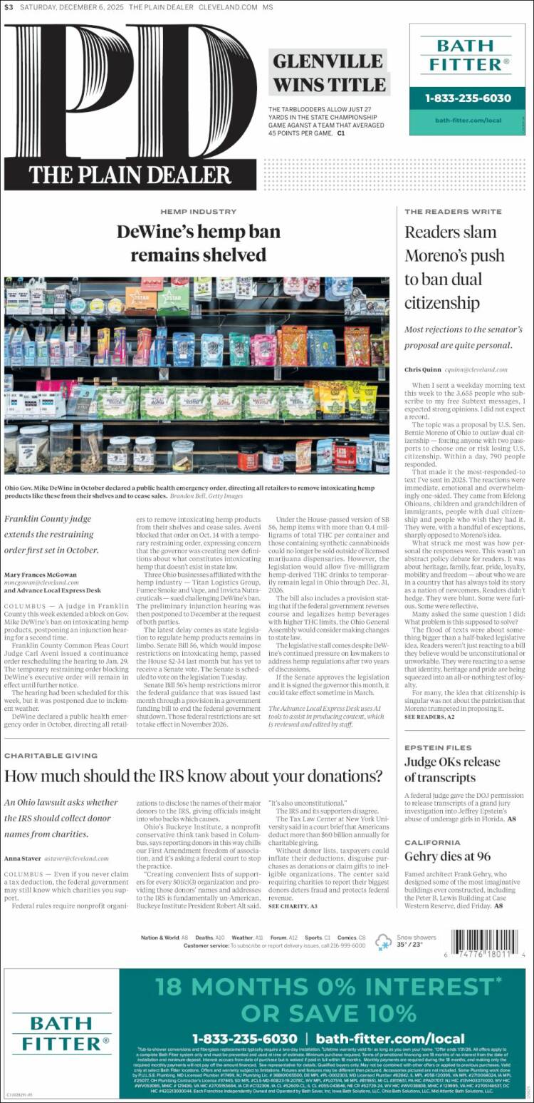 Portada de The Plain Dealer (USA)