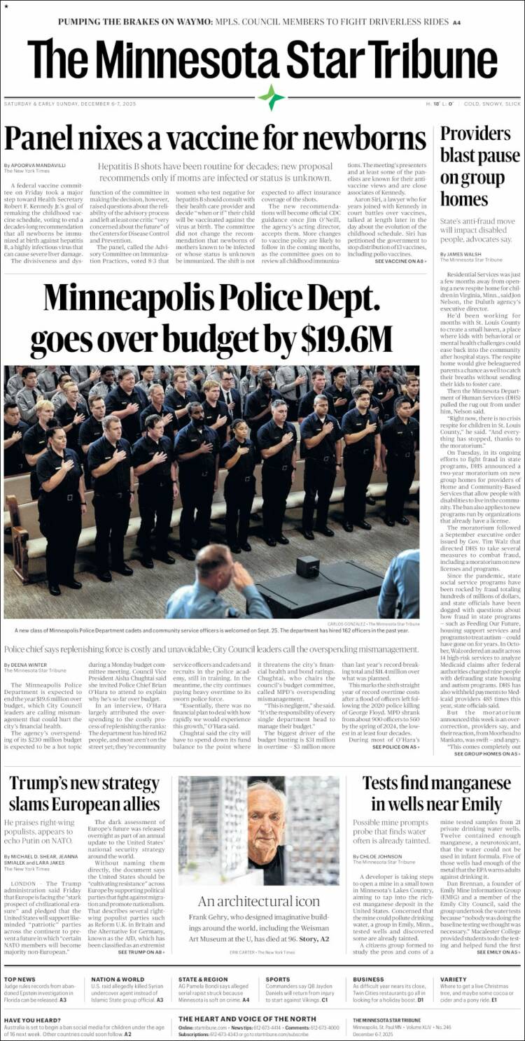 Portada de Star Tribune (USA)