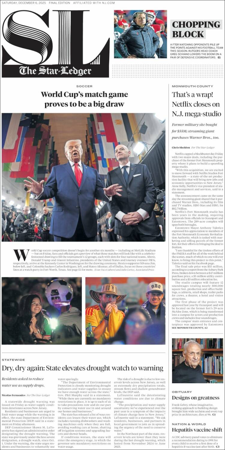 Portada de Star-Ledger (USA)