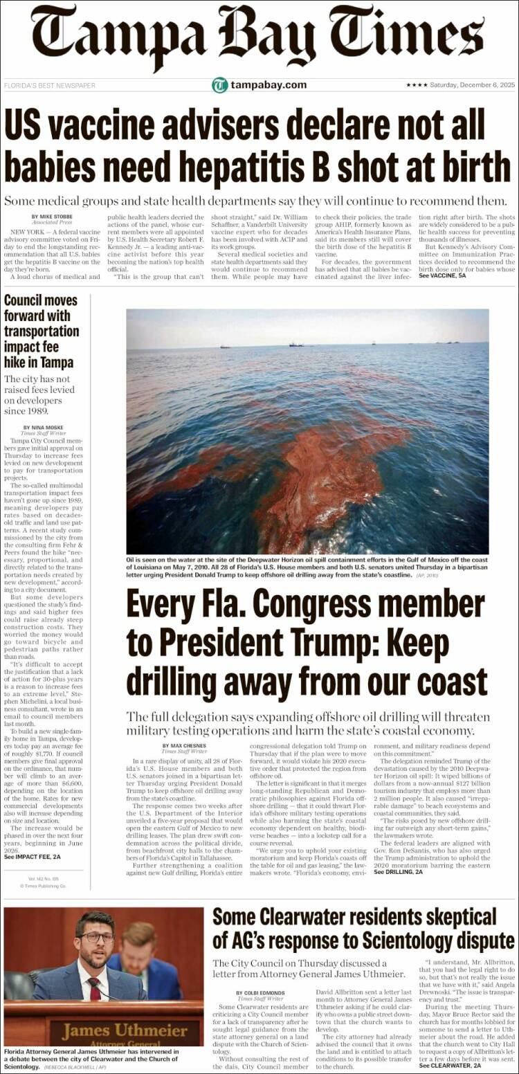Portada de Tampa Bay Times (USA)