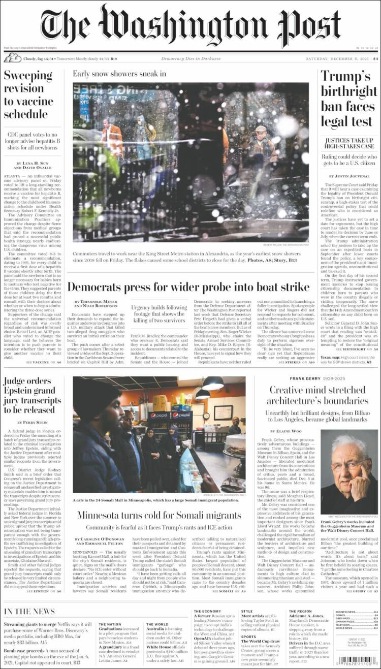 Portada de The Washington Post (USA)