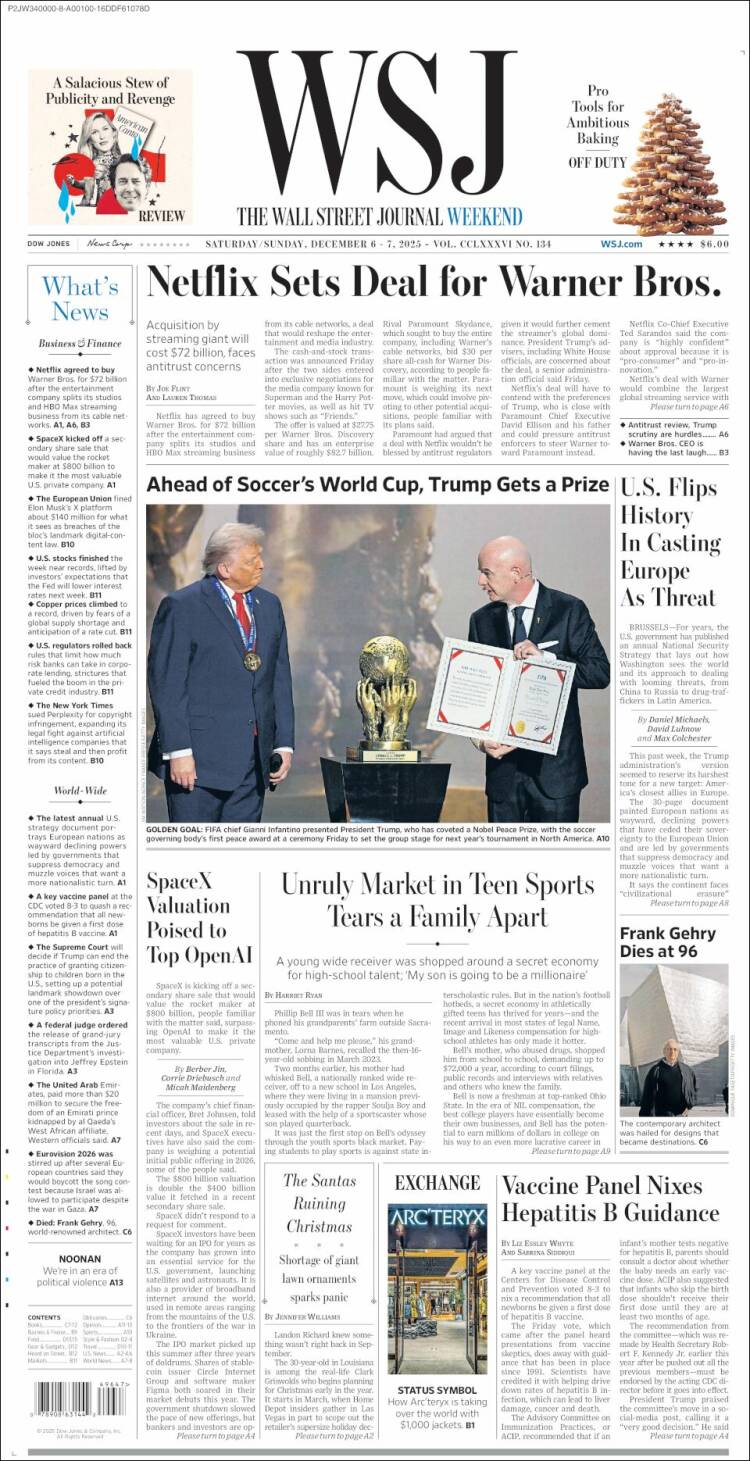 Portada de Wall Street Journal (USA)
