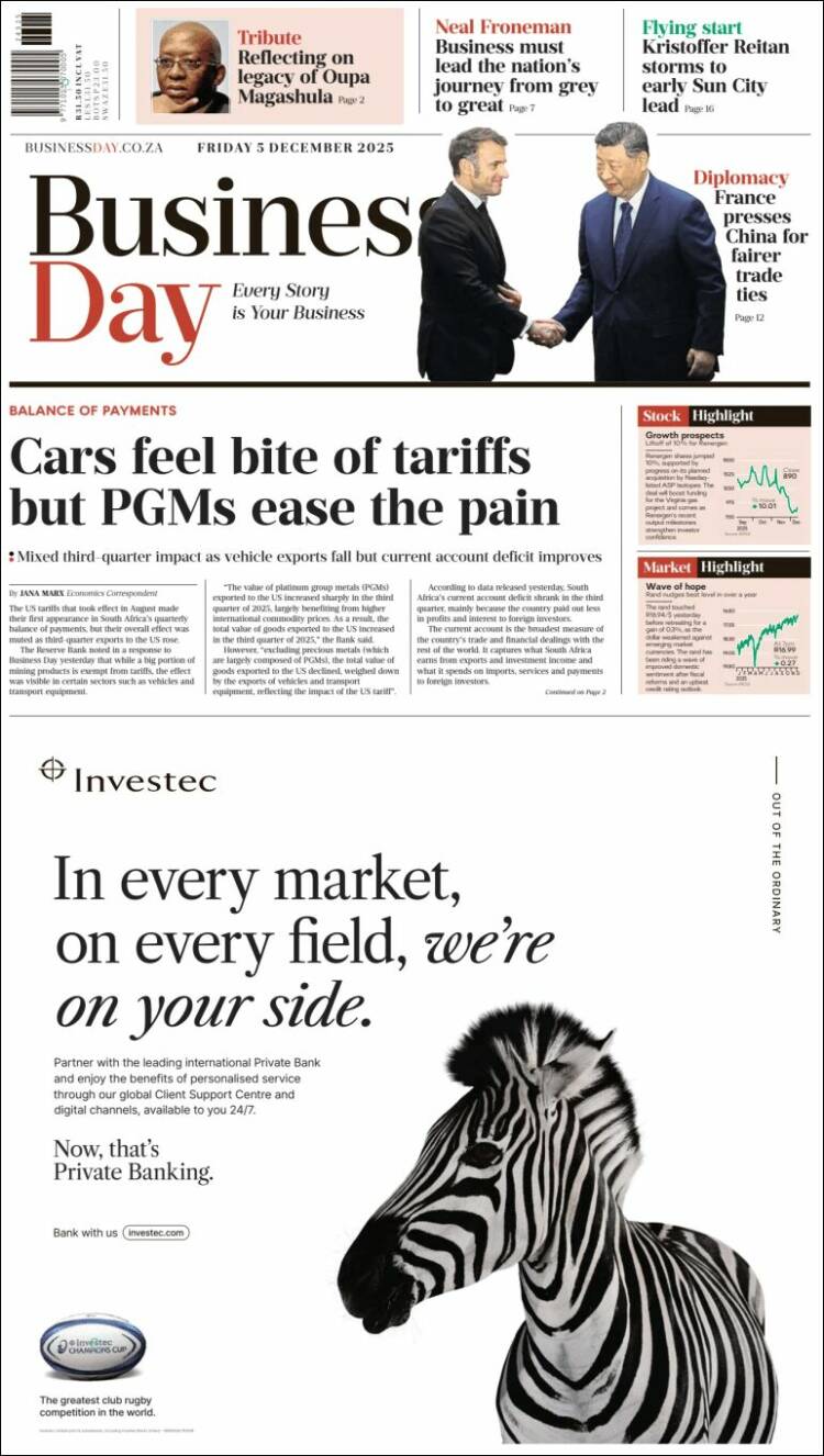Portada de Business Day (Sud&aacute;frica)