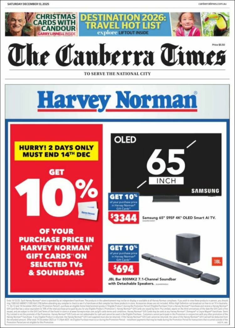 Portada de The Canberra Times (Australia)